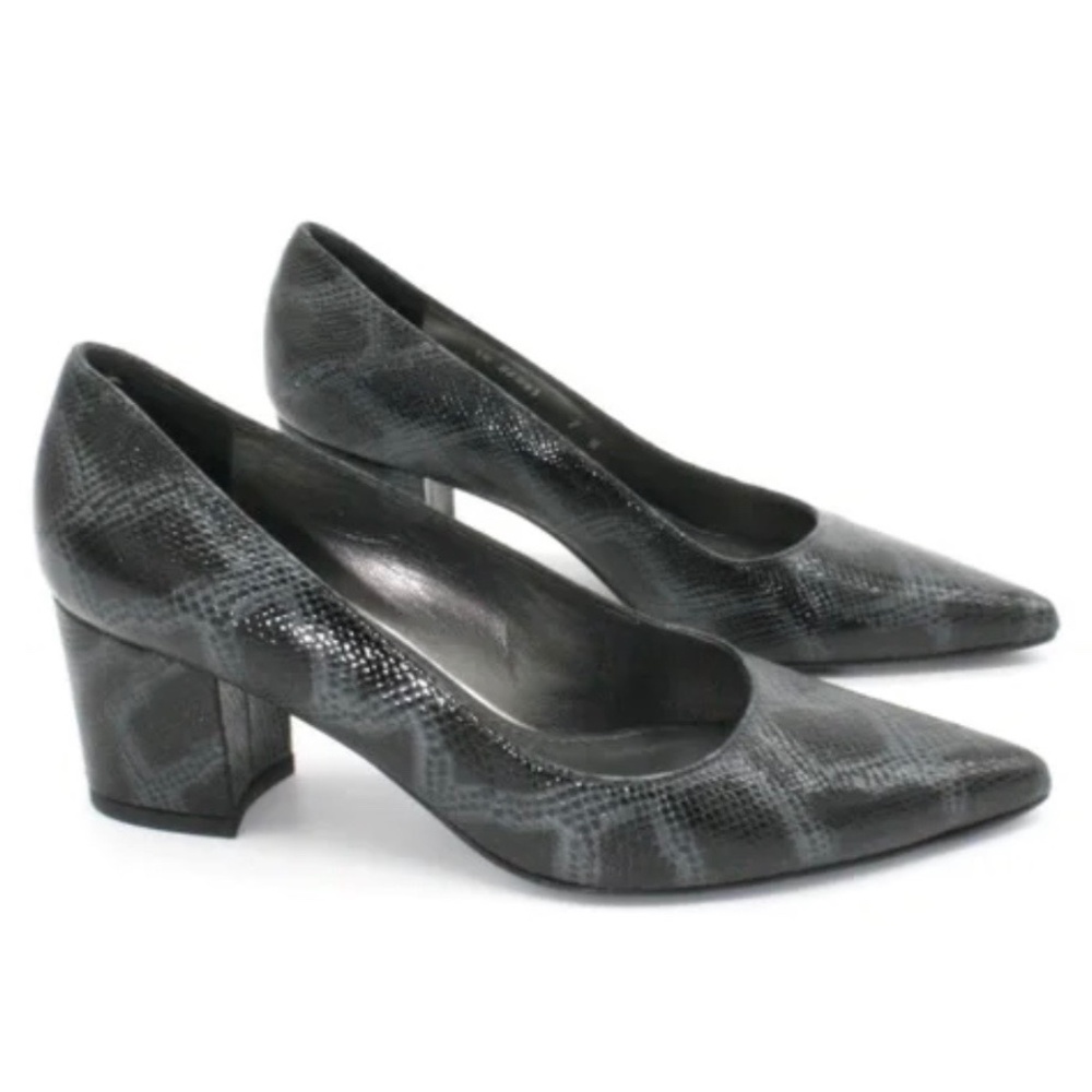 Stuart Weitzman Pointy Toe Snake Print Block Heels - image 1